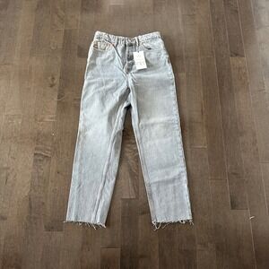 NWT Zara High Rise Straight Ankle Length Jeans Raw Hem Light Gray Wash 8
